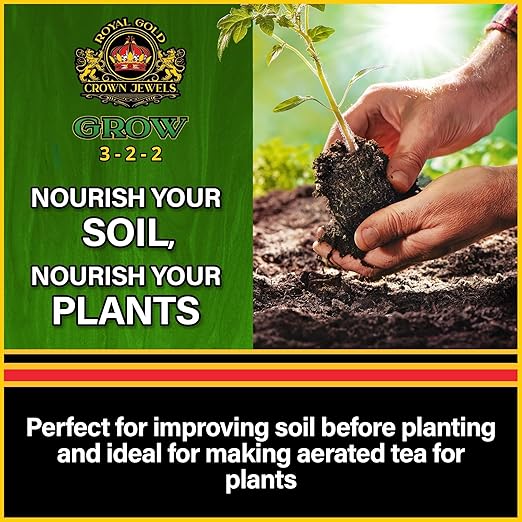 Royal Gold Crown Jewels Organic Grow 3-2-2 Dry Soluble Fertilizer, 20 lbs - Best for Improving Soil Before Planting, Encouraging Vigorous Growth and Plant Feeding