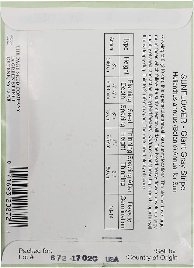 Black Duck Brand Set of 25 Sunflower Giant Grey Flower Seed Packets! Flower Seeds in Bulk - Great for Creating The Garden of Your Dreams! (25, Sunflower - Giant Gray Stripe)