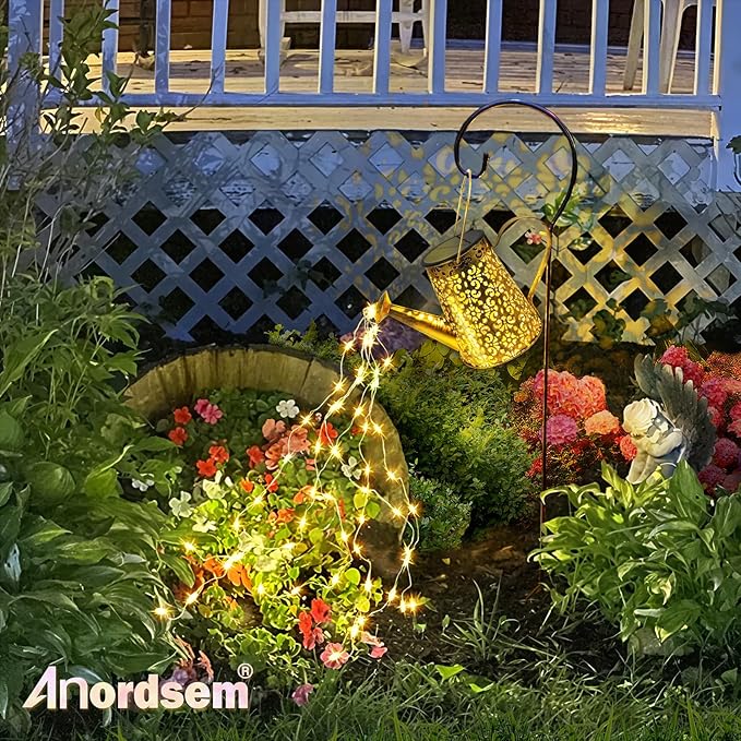 Anordsem Solar Watering Can Lights: Garden Light Waterproof Outdoor Yard Decoration - LED Fairy Hanging Lantern with Hook Patio Path Proch Decor - Gardening Gifts for Women Mom Grandma