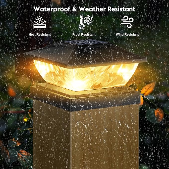 Solar Post Cap Lights Outdoor: 6 Pack 48 LED Fence Post Solar Lights - Solar Powered 2 Lighting Modes 4x4 Post Solar Lights for Deck Porch Patio Garden Decor - Fit 3.5x3.5 5x5 Vinyl Wooden Lamp Post