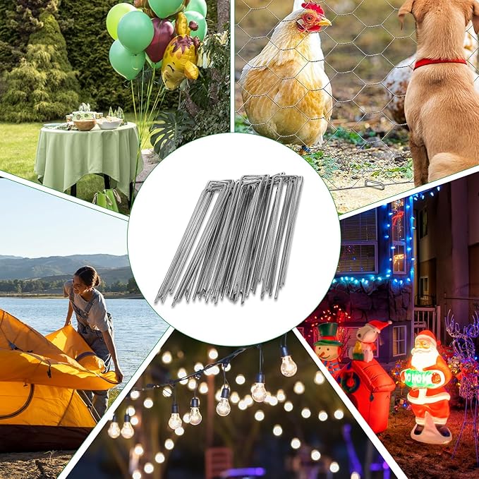 200 Pack Landscape Staples,6 Inch Garden Stakes,11 Gauge Galvanized Steel Garden Staples,Heavy Duty Yard Stakes,Fence Stakes for Securing Irrigation Tubing,Weed Barrier Fabric,Ground Cover