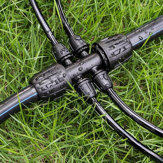 13 Pcs Drip Irrigation Fittings for 1/2 Inch Tubing (1/2" ID x 0.65" OD) to 1/4 Inch Irrigation Tubing, Locked Barbed 1/2" to 1/4" Reducing Tee Connector Drip Line Parts