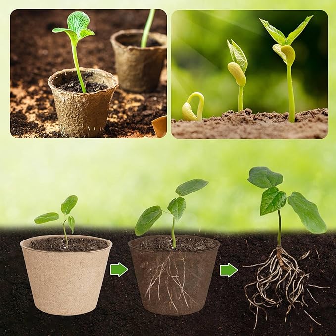 130 Pcs Organic Peat Pots, 4 Inch Nursery Pot Set, Round Plant Seedling Pots with Drainage Holes, Small Seed Starting Starter Tray Bulk, Garden Germination Container with 130 Plant Labels