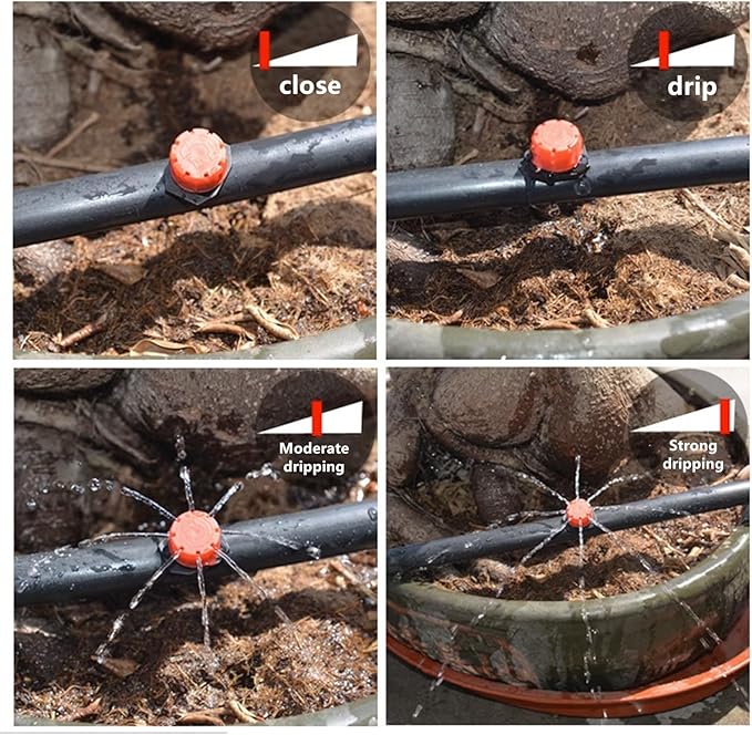 200Pcs 360 Degree Adjustable Irrigation Drippers Sprinklers, 1/4 Inch Emitters Drip for Watering System