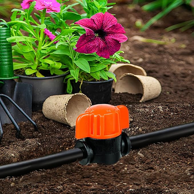 30PCS 1/4 Inch Drip Irrigation Valves, Drip Irrigation Shut Off Switch Valve for 1/4" Drip Irrigation Tubing Drip Line Cut Off Valve for Garden Lawn Irrigation System