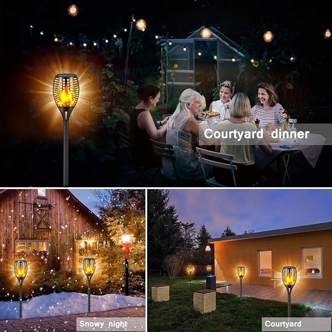 Solar Lights Outdoor, 43" Waterproof Flickering Flames Torch Lights, Solar Landscape Decoration Lighting Auto On/Off Pathway Lights for Garden Patio Yard Christmas, 2 Packs