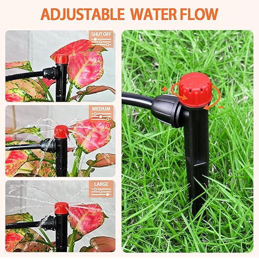 55 Pieces Drip Emitters Stream with Stake for 1/4" Irrigation Tubing: Adjustable 360 Degree Water Flow Irrigation Universal Sprayer Drip Pipe Sprinklers Fittings for Garden Watering System