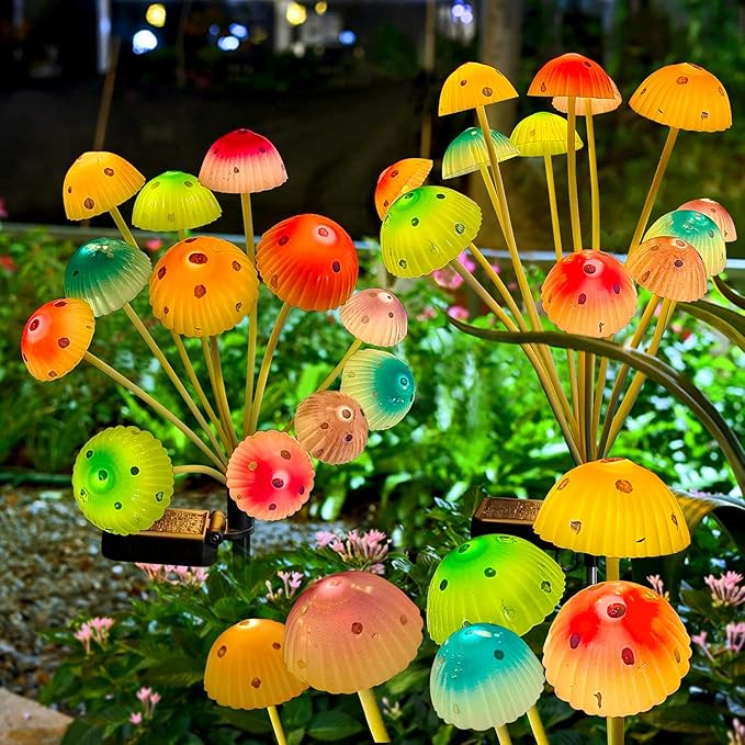 Solar Garden Lights, 2 Pack Solar Mushroom Lights Outdoor, Gifts for Woman Mom Grandmom Mothers Day, Upgraded 24LED Mushroom Flower Light Yard Decor Outside Waterproof for Lawn Front Porch Patio