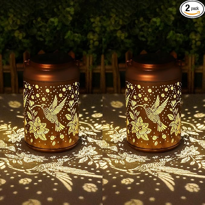 2 Pack Hummingbird Solar Lanterns Outdoor Waterproof Hanging Solar Lights, Birthday Gifts for Women, Men, Mom, Mothers Day Gifts, Outside, Patio, Outdoor, Yard, Lawn, Balcony