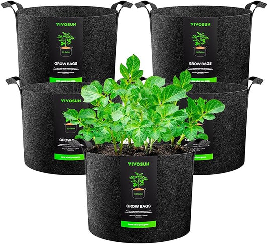 VIVOSUN 5-Pack 30 Gallons Grow Bags, Heavy Duty Thickened Nonwoven Fabric Pots with Handles