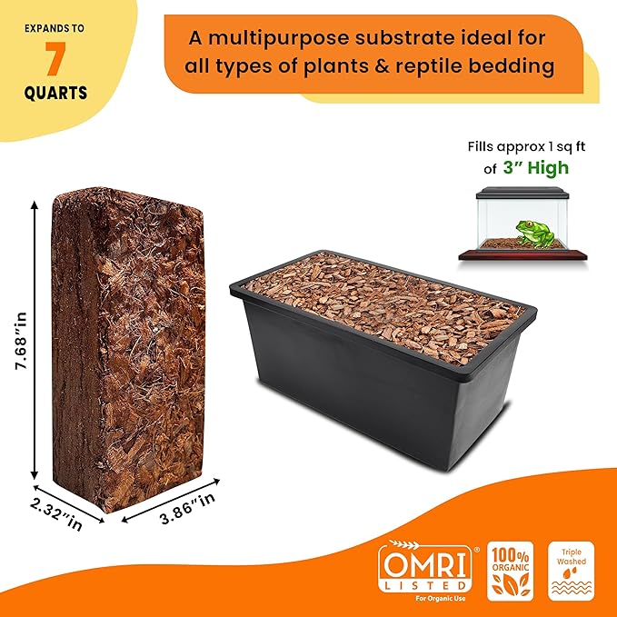 Gro-Med Coco Husk Chips Brick 1.1lb Expands Upto 7 Quarts Coconut Coir Chip, Best Mulching Medium for Plants Gardening, Potting Soil Mix, Orchid Bark Alternative - OMRI Certified, Low EC, Balanced pH