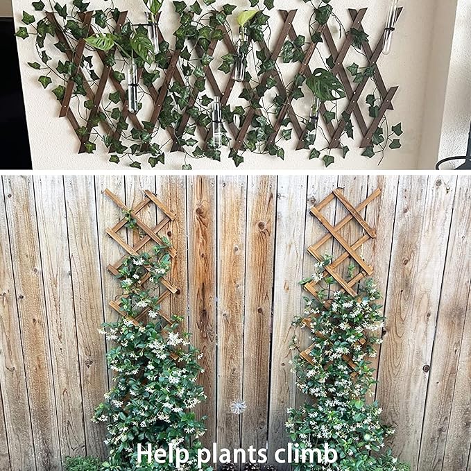 Wooden Lattice Wall 4Pack-Expandable Plant Garden Trellis for Climbing Plants Outdoor Air Plant Vertical Rack Wall Decor for Room Patio