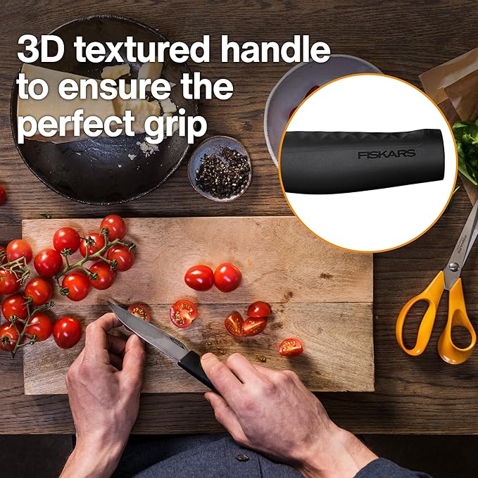 Fiskars Hard Edge 4.3" Paring Knife - Japanese Stainless Steel Blade Stays Sharp for Everyday Use - Non-Slip Handle for Effortless Cutting - Dishwasher Safe