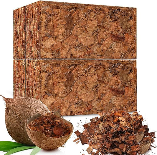 Coco Chips Substrate 4.4 LBS, Organic Coconut Husk Brick with Low EC and pH Balanced, Easy to Expand Coco Coir Mulch Medium for Garden Flowers & Reptile Bedding (4 Pcs)