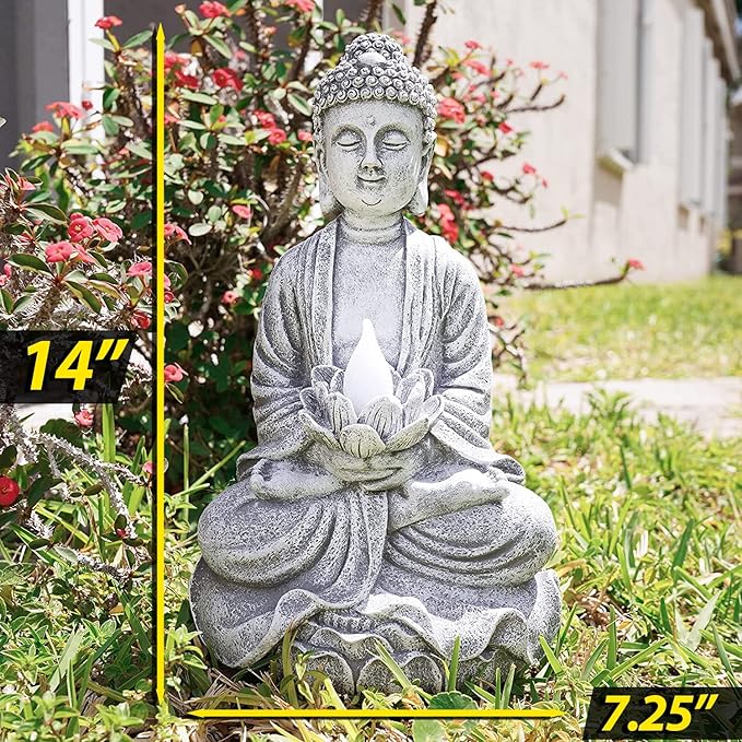 VP Home Buddha Statue for Home and Outdoor Decor, Solar Powered Flickering LED Garden Light, Zen Meditation, Spiritual Room Decor (Zen Buddha)