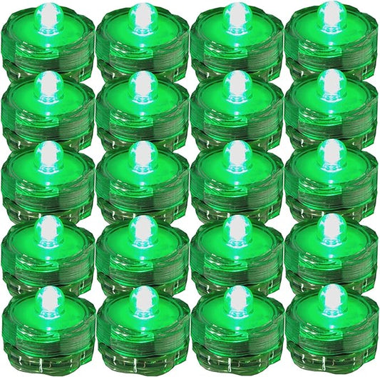 Bright LED Floral Tea Light Submersible Lights for Party Wedding (Green, 20 Pack)