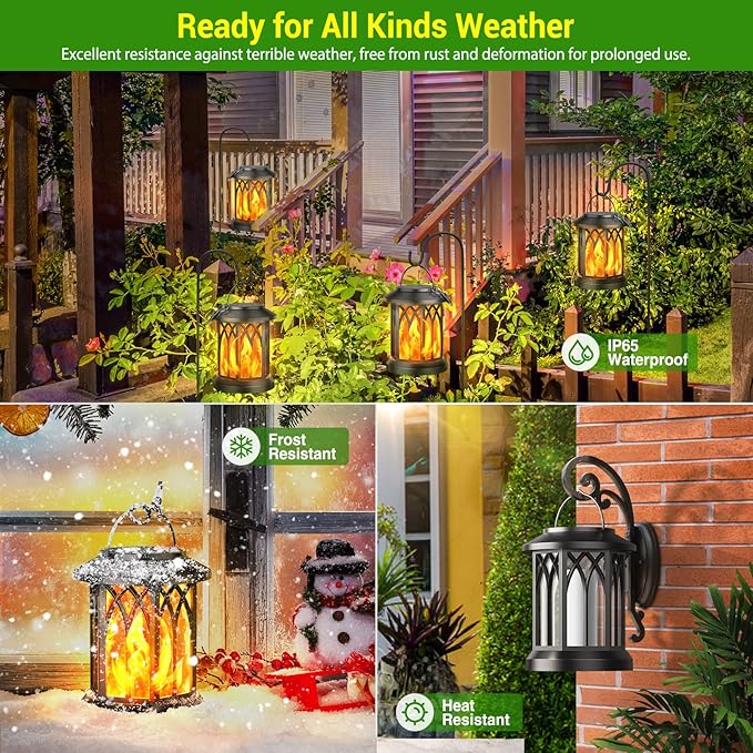 KOOPER 4 Pack Solar Lantern Outdoor Lights, Upgraded Flickering Flame Solar Lanterns Lights Outdoor Waterproof, Hanging Outdoor Solar Lanterns Lights, Solar Powered Lanterns for Yard Garden Decor