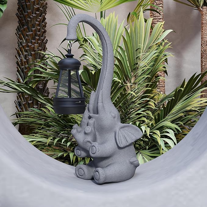 Solar Powered Outdoor Figurine Lights, 10 Inch Waterproof Animal Elephant Statue Light, Suitable for Decorations for Patio, Balcony, Lawn, Courtyard, Etc.(Chest)