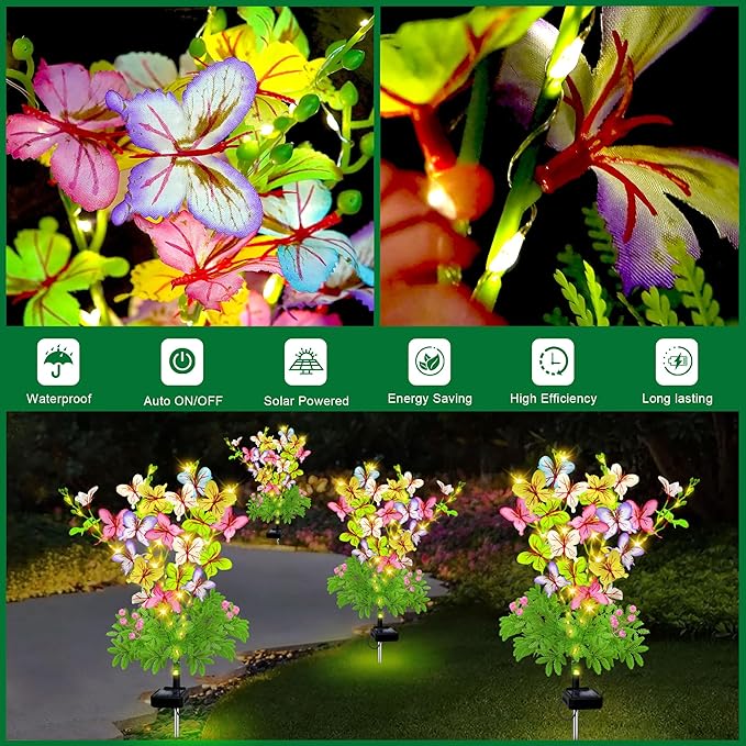 Solar Garden Lights Outdoor Waterproof,2 Packs Solar Swaying Butterfly Lights Decor,Gardening Butterfly Gifts for Mom Women,Solar Flowers Plant Lights Decorative Stakes for Yard Patio Lawn Pathway