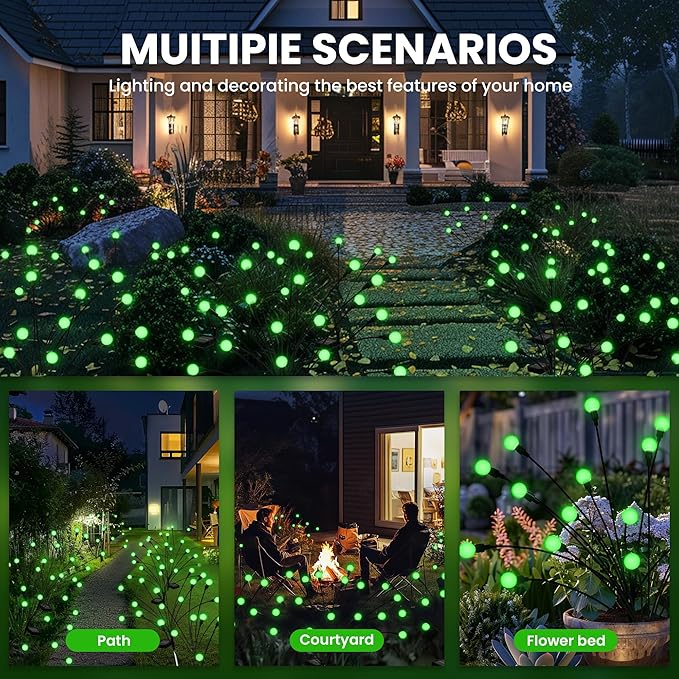 Solar Garden Lights,Solar Firefly Lights for Outdoor,Waterproof Garden Decor for Yard Patio Pathway Lawn, Green