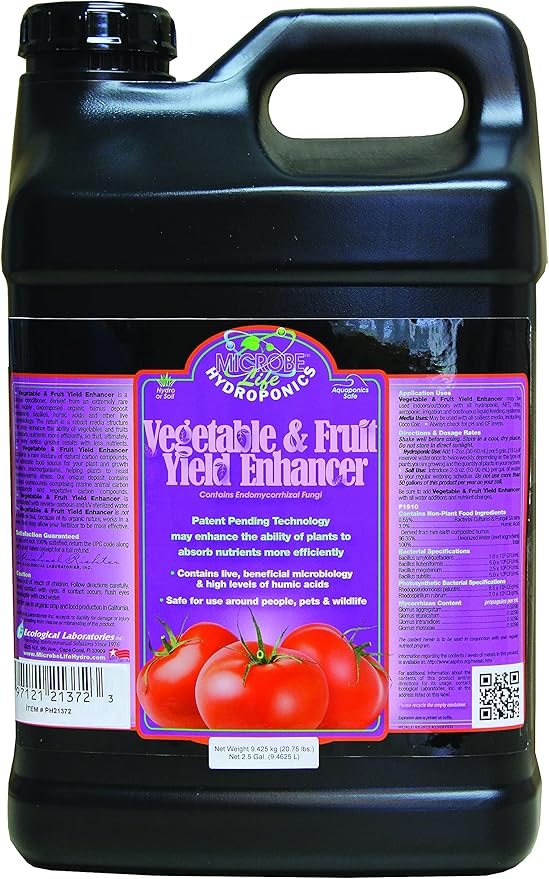 Microbe Life Hydroponics Vegetable & Fruit Plant Growth Yield Enhancer Supplement, Plant Nutrients for Better Growth and Yield, Use with Any Feeding Systems Including Hydroponics or Soil, 2.5 Gallons