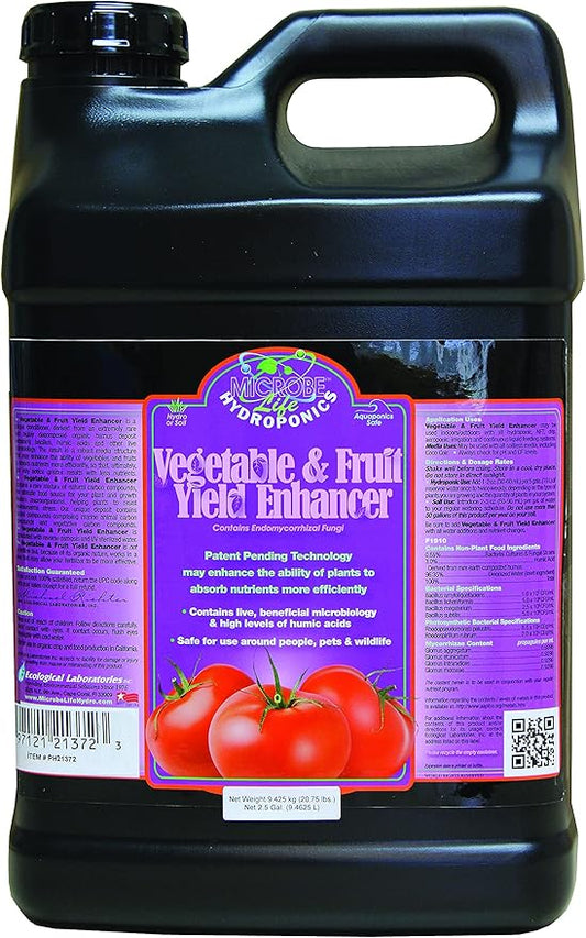 Microbe Life Hydroponics Vegetable & Fruit Plant Growth Yield Enhancer Supplement, Plant Nutrients for Better Growth and Yield, Use with Any Feeding Systems Including Hydroponics or Soil, 2.5 Gallons