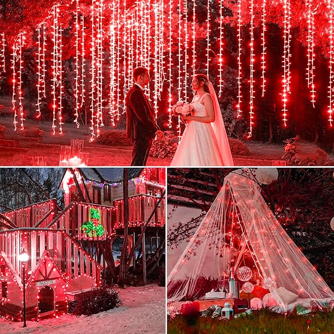 500 LED Red Christmas Lights, 165ft Red String Lights 8 Modes Clear Wire, Connectable Waterproof Plug in Red Twinkle Lights for Tree Bedroom Indoor Outdoor Christmas Decorations