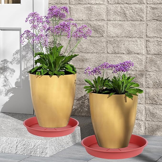 2 Pack of Plant Saucer Tray 17 inch, Heavy Duty Plastic Pot Plant Drip Trays Saucers for for Indoors Outdoor, Plant Water Tray for Planters 15-17" (17", Clay)