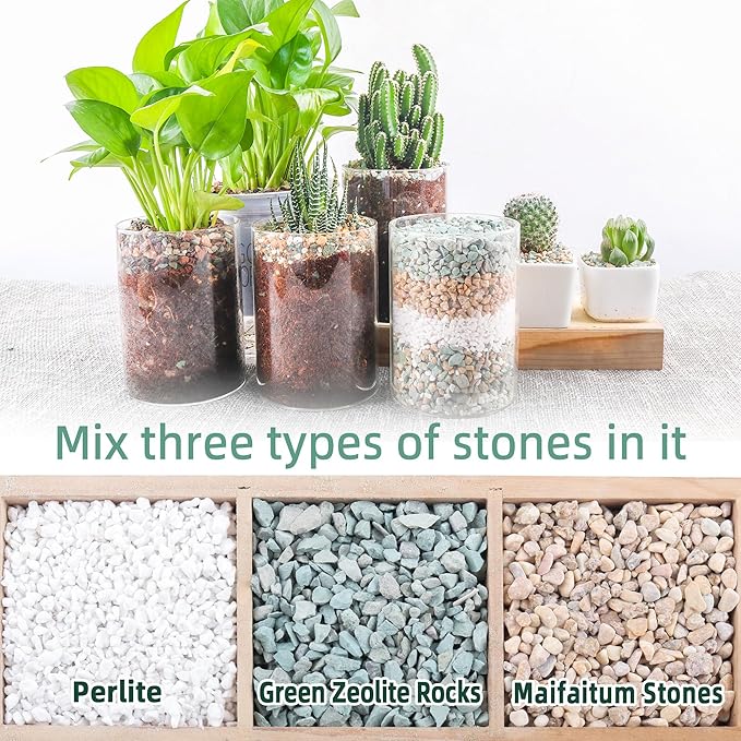 7lb Mix Rocks for Plants in Door -Mix Perlite,Maifanitum Stones,Zeolites Rocks for Bonsai Succulent Cactus Potting Soil and Vase Fillers, Fairy Gardening,Top Dressing