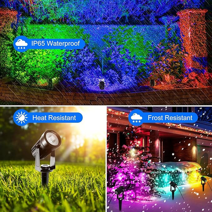 T-SUNUS Color Changing Solar Spot Lights, RGB LED Landscape Lights IP65 Waterproof for Outdoor, Garden, Pathway, Trees