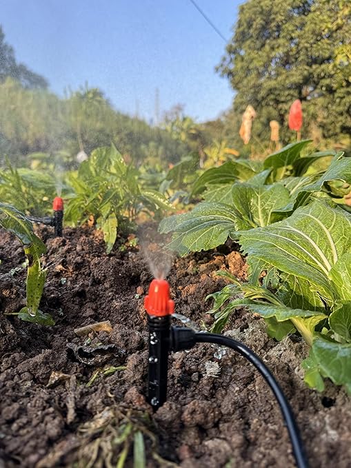 Drip Irrigation Emitters for 1/4" Tubing: Adjustable 360 Degree Drip Spray Emitters with Lock Barbed - Misting Drippers with Stake for Garden Watering System(30pcs)