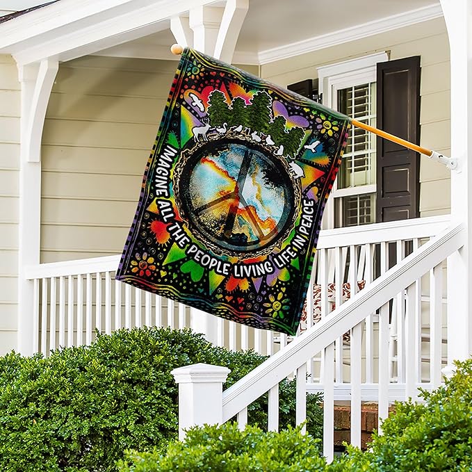 FLAGWIX All The People Living Life In Peace Hippie Flag - House Flag 30x40, Decorations For Home, Outside - Peace Sign, Boho, Hippie Decor, Double Sided, Heavy Duty Canvas Flag Indoor Outdoor