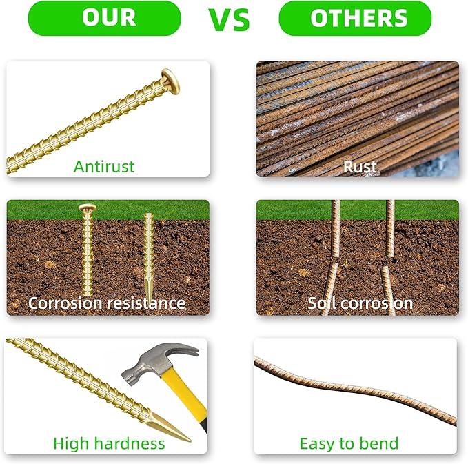 12 Pieces 16-Inch Garden Ground Stakes Galvanized Steel Rebar Stakes - Heavy Duty Ground Anchors for Tents, Position Stakes Kits,Fences Stakes, and Trampolines Stakes