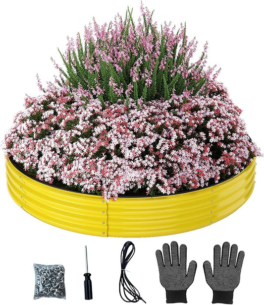 Galvanized Metal Planter Round Raised Garden Bed Kit for Gardening Outdoor，3x3x1ft Planter Grow Garden Box Raised Flower Bed，Round Galvanized Planter Outdoor Large Metal Fire Pit Ring