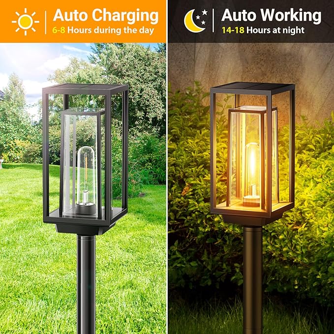 8 Pack Solar Pathway Lights Outdoor, 2X Bigger & Brighter Solar Lights Waterproof, Over 12 Hours Double-Layer Garden Light, Auto On/Off Outside Lightning for Walkway Yard Path