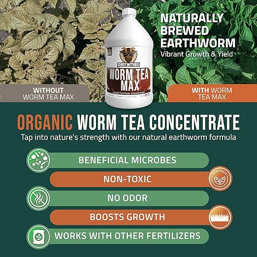 Worm Tea for Gardening Soil, Worm Tea Fertilizer Liquid - Worm Castings, Earthworm Casting Manure Fertilizer - Earthworm Tea Worm Castings - PetraTools Worm Casting Concentrate (1 Gal)