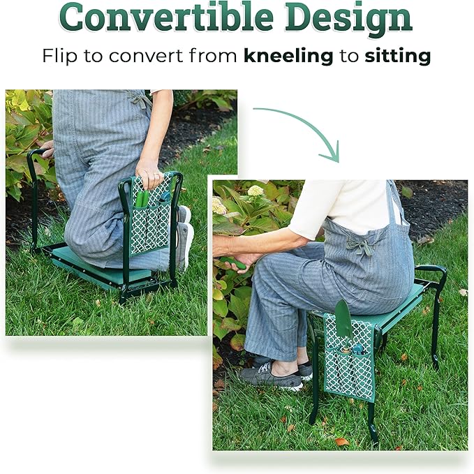 Abco Tech Garden Stool & Kneeler - Kneeler & Stool for Gardening, Foldable Garden Seat for Storage, Garden Kneelers for Seniors, Great Gardening Gifts for Women, Bench Comes with Tool Pouch & Gloves