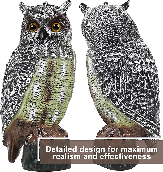 Galashield Owl Decoy | Plastic Owls to Scare Birds Away | Owl Statue for Garden & Outdoors 16.5" Tall [Pack of 2]