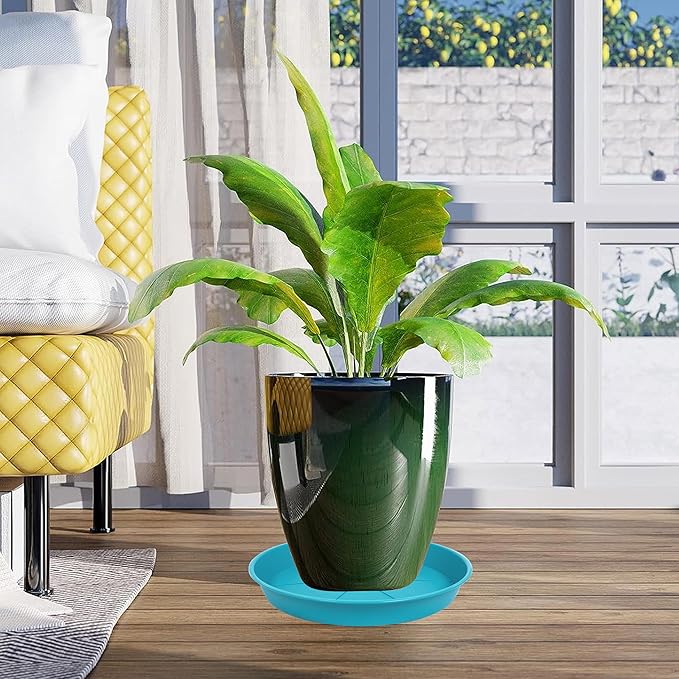 2 Pack of Plant Saucer Tray 14 inch, Heavy Duty Plastic Pot Plant Drip Trays Saucers for for Indoors Outdoor, Plant Water Tray for Planters 13-14" (14", Light Blue)