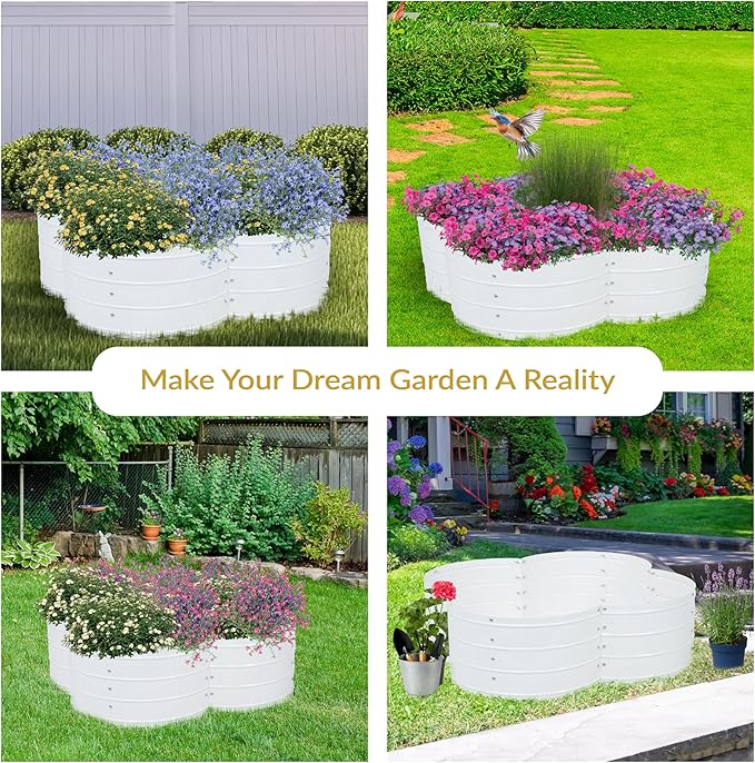 Sunnydaze Galvanized Raised Garden Bed - Metal Raised Bed for Gardening - Outdoor Planter Box for Flowers, Plants, and Vegetables - Ivory White - 12” H Clover