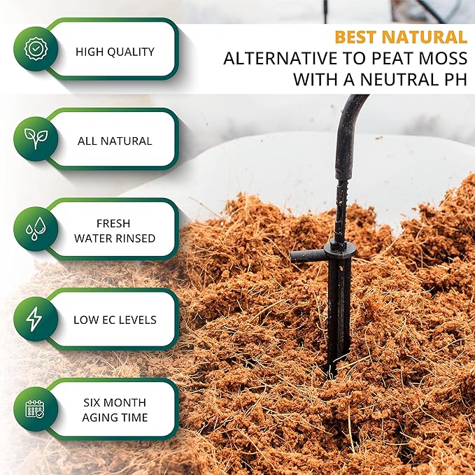 Compressed Coco Coir, 5 Pack Organic Coconut Coir, 1.4 Lbs Coco Brick, Coconut Soil with Low EC & pH Balance, Fiber for Herbs & Flowers, High Expansion, Renewable Soil for Planting