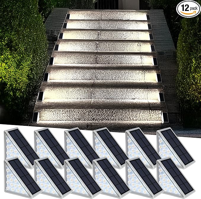 Solar Step Lights - Waterproof Outdoor Decor, IP67 Solar Lights for Yard, Patio, Garden, Walkways, Front Door, Pathway, Driveway (12)