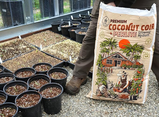 Happy Trees Coco Coir and Perlite 70/30 Growing Medium, Potting Mix, Seed-Starting, Premium Quality Triple-Washed for Low Salt/EC, pH Balanced Loose Coconut Fiber, Peat-Free, 50L (1.8 cu.ft.)