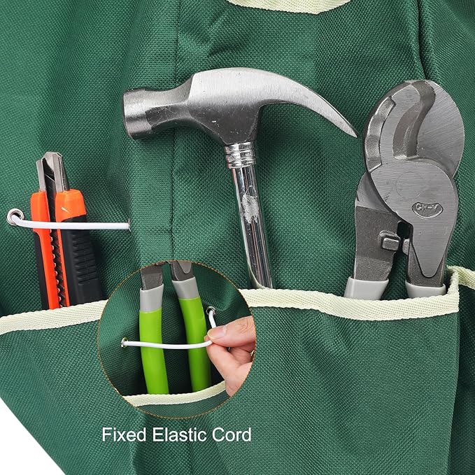 HARFINGTON Garden Tool Bag 14" x 6.7" x 12" Large Oxford Waterproof with Pockets Garden Tote Bag Gardening Plant Tool Organizer Storage Carrier Store for Outdoor Women Men, Dark Green