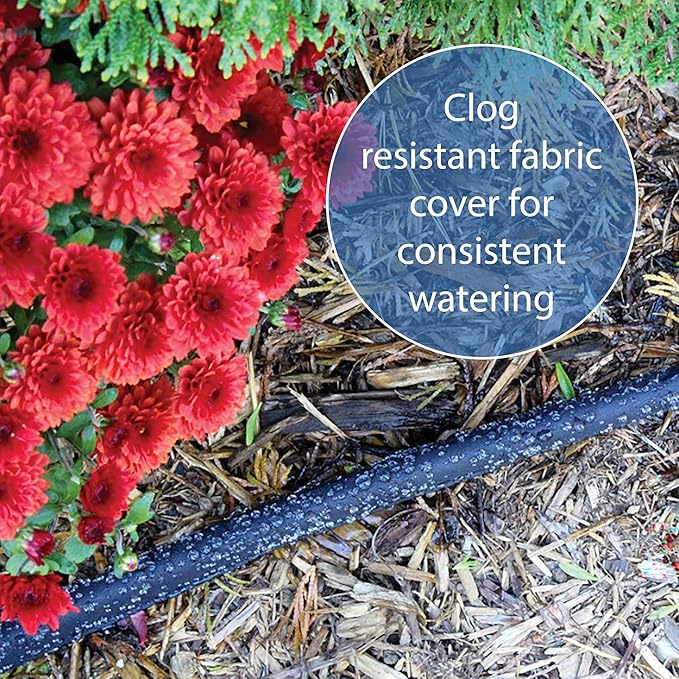 Gilmour 75' Black Flat Weeper Soaker Hose for Garden Beds, Drip Irrigation Outdoor Hose, Flexible Garden Hose for Vegetable Gardens, Flower Beds, Lawns, and Orchards