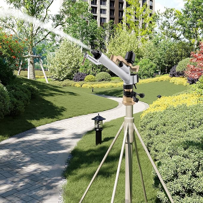 1.5" 360° Adjustable Impact Spray Gun Sprinkler with Nozzle Set, Water Spray Gun Large-Area Agriculture Irrigation Spray Gun Watering Sprinkler for Garden Farm Lawn