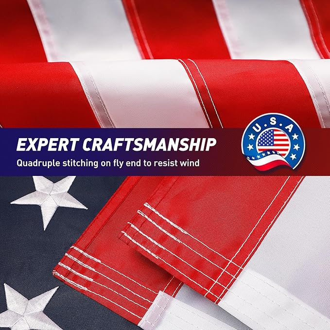 American Flag 2.5x4 Ft Embroidered Stars, Sewn Stripes, Brass Grommets US Flag Decorations, Outdoors Indoors USA Flags Polyester 2.5 x 4 Foot