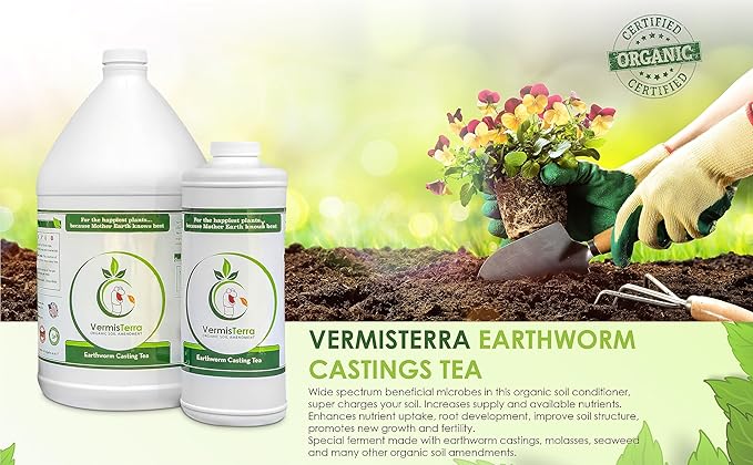 Worm Tea for Gardening and Composting - 32oz Quart - Organic Earthworm Soil Enhancer - Vermicompost Fertilizer - Increase Yields, Boost Growth - Vegetables, Flowers, Fruit and Trees - Plant Probiotic