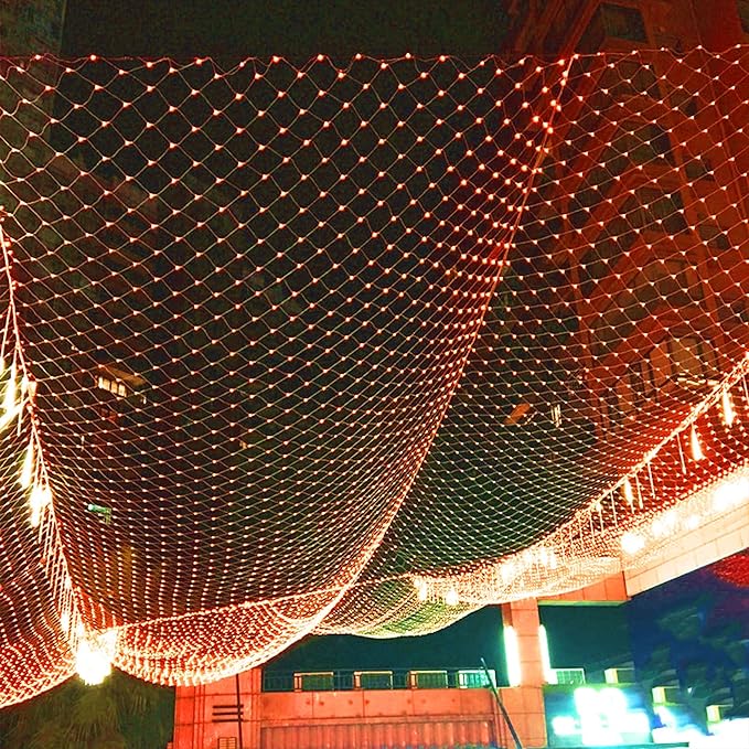 LJLNION Halloween Net Lights, 360 LED 12ft x 5ft Connectable Mesh Fairy String Lights,8 Modes Low Voltage Safe Adaptor for Xmas Trees, Bushes, Wedding, Outdoor Garden Decorations, Orange