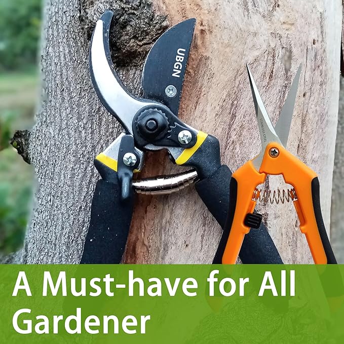 Pruning Shears 8" + Pruning Snips 6.5", Garden Scissors Clippers, Hand Pruners for Gardening